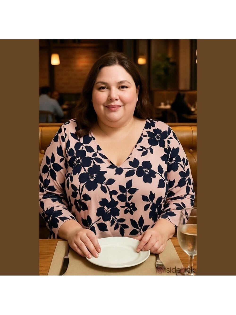 Plus Size 3X Pale Pink Black Floral Long Sleeve Top